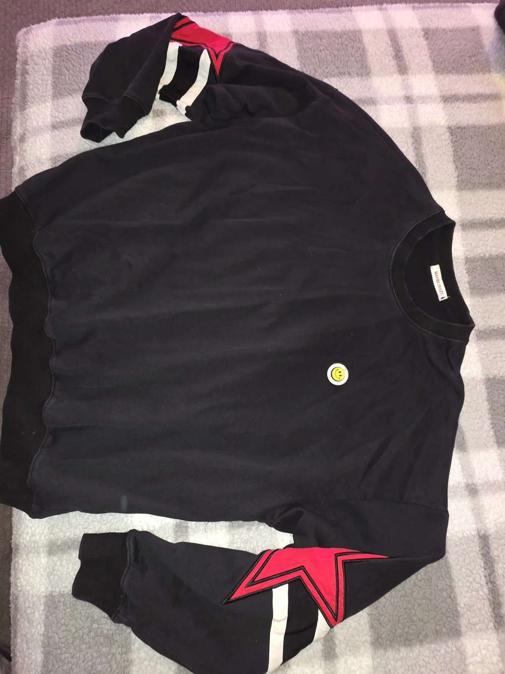 Men's Black Crewneck Sweater with Red Star Accent